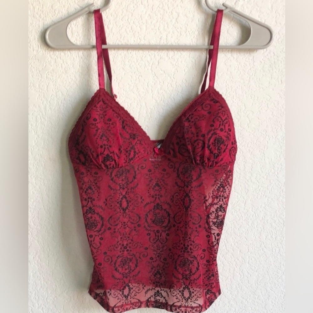 Rampage Red Mesh Lace Camisole Tank Top - Y2K Baddie - size Large